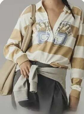 Pilcro Rugby Jersey "East River" White/Tan Striped M Top Preppy Collegiate Polo
